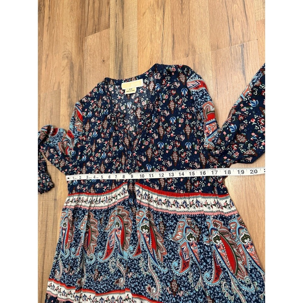 Michael Kors Floral Paisley Boho Mini Dress Women Small Navy Long Sleeve - Picture 8 of 9